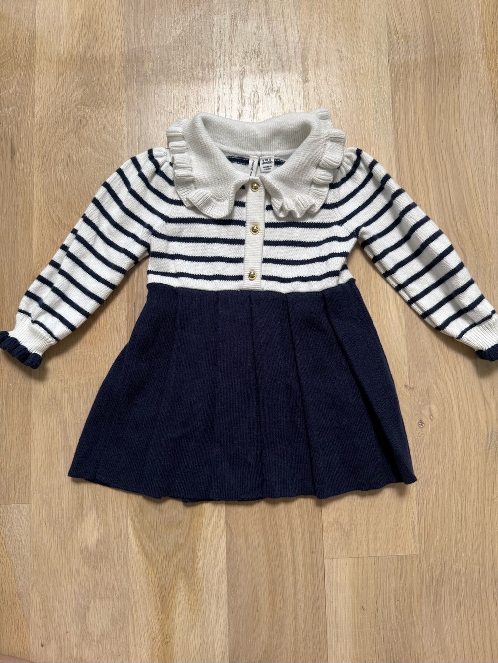 Janie and Jack - NWOT - Navy & White Striped Knit Dress with Ruffle Collar